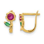 14k Madi K Polished Red and Green CZ Flower Hinged Earrings