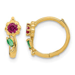 14k Madi K Red and Green CZ Hinged Hoop Earrings