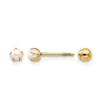 14k Madi K Reversible 2- White Round Freshwater Cultured Pearl and Bead Screwback Post Earrings