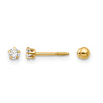 14k Madi K Polished Reversible Crystal and Ball Post Screwback Earrings