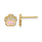 14k Madi K CZ and Pink Enamel Pawprint Post Earrings