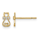 14k Madi K CZ Cat with Heart Tail Childrens Post Earrings