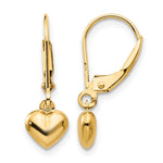 14k Madi K Puffed Polished Heart Drop Childrens Leverback Earrings