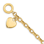 14k Engravable 26x Solid Dangle Heart Charm and Hollow Chain Toggle Bracelet