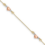 14K Tri-Color Puffed Heart 3-Station Bracelet