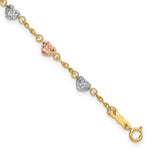 14k Tri-color Diamond-cut Puffed Heart Bracelet