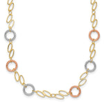 14k Tri-color Polished and Textured Round Circles and Ovals Necklace