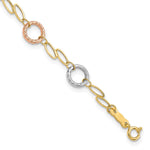 14k Tri-color Polished and Textured Round Circles and Ovals Bracelet