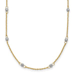 14K Two-tone Ropa Chain and Mirror Beads Station Necklace Plus Extender