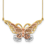 14k Yellow and Rose Gold with White Rhodium Large Filigree Butterfly Necklace