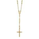 14k Polished Crucifix and Miraculous Medal with Mirror Beads Semi-solid Rosary Necklace