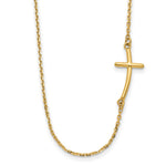 14k Polished Small Sideways Curved Cross Necklace