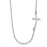 14k White Gold Polished Small Sideways Curved Cross Necklace