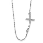 14k White Gold Polished Large Sideways Curved Cross Necklace