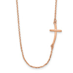 14k Rose Gold Polished Small Sideways Curved Cross Necklace
