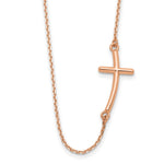 14k Rose Gold Polished Large Sideways Curved Cross Necklace