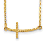 14k Curved Textured Sideways Cross Necklace