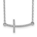 14k White Gold Curved Textured Sideways Cross Necklace