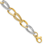 14k Two Tone Polished and Textured Fancy Link Bracelet