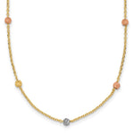 14k Tri-color Polished Diamond-cut Beads Station Necklace