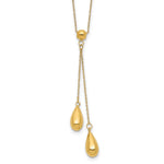 14k Polished Two Puffed Teardrop Beads Lariat Necklace