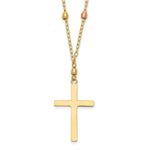 14K Tri-color Mirror Beaded Chain with Polished Cross Pendant Necklace