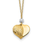 14K Two Tone Polished Diamond-cut Puffed Heart and Bead Pendant Necklace