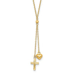 14K Puffed Heart and Diamond-cut Cross Y-Necklace Plus Extender