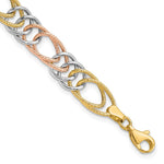 14k Tri-color Polished and Textured Fancy Double Link Bracelet