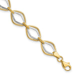 14k Two-tone Polished and Textured Ovals Bracelet