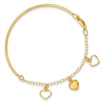 14k Polished Dangle Heart Chain Half Bangle Bracelet