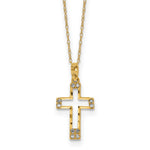 14k Polished Diamond-cut CZ Cross Pendant Necklace
