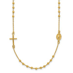 14k Polished Cross and Miraculous Medal Beaded Rosary Design Necklace