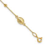 14k Polished Cross and Miraculous Medal with Diamond-cut Beads with Extender Rosary Bracelet