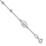 14k White Gold Polished Cross and Miraculous Medal with Diamond-cut Beads with Extender Rosary Bracelet
