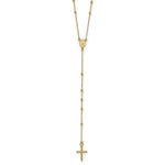 14k Polished Cross and Miraculous Medal Beaded Rosary Necklace