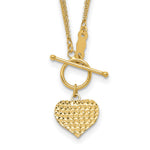 14k Polished Diamond-cut Heart with 3-Strand Chain Toggle Necklace
