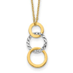 14k Two-tone Polished and Textured 3-Circle Dangle Necklace