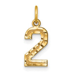 14k Small Brushed Diamond-cut Number 2 Charm