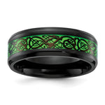 Chisel Stainless Steel Polished Black IP-plated Dragon Design with Green Glow in the Dark Enamel Band