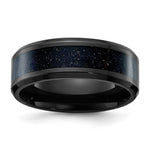 Chisel Stainless Steel Polished Black IP-plated with Blue Star Sandstone Inlay Band