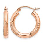 14k Rose Gold 3x Satin Diamond-cut Round Tube Hoop Earrings