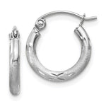 14k White Gold Satin and Diamond-cut Round Hoop Earrings