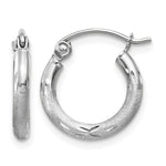 14k White Gold 2x Satin Diamond-cut Round Tube Hoop Earrings