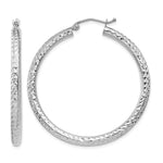 14k White Gold 3x Diamond-cut Round Tube Hoop Earrings