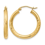 14k 3x Satin Diamond-cut Round Tube Hoop Earrings