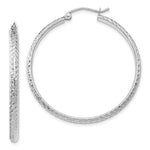 14K White Gold Diamond-cut 2.8x Hollow Hoop Earrings