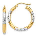 14K and Rhodium Diamond-cut 3x Hoop Earrings