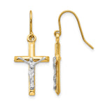 14k Two-tone Polished Crucifix Dangle French Hook Earrings