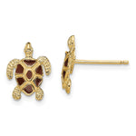 14K with Brown Enamel Textured Sea Turtle Post Earrings